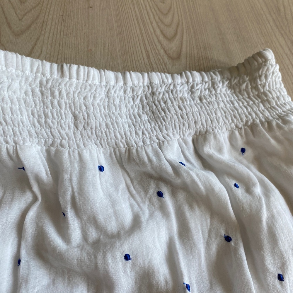 Boho Gauze Embroidered Tiered Maxi Skirt Women XL White Blue Floral Coastal NWT - Picture 4 of 9